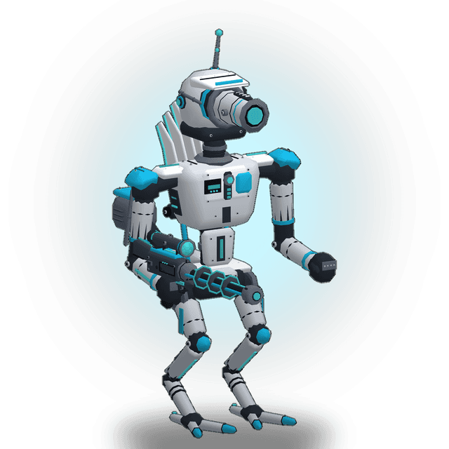 VOLT, the long range robot, holding its rail rifle