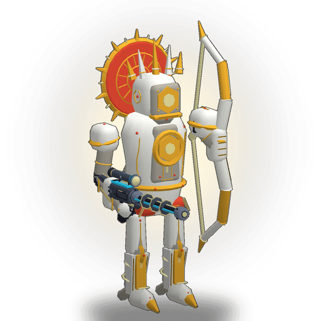 NOVA, the long range robot, holding its rail rifle