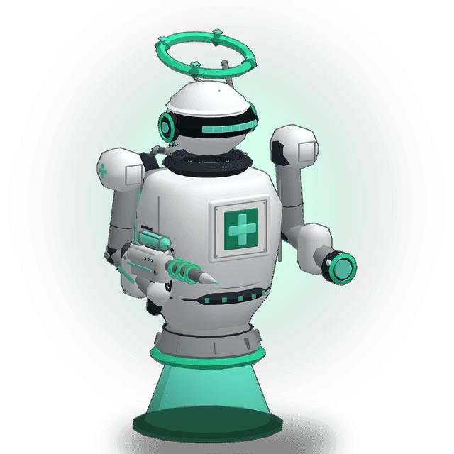 MEND, the support robot, holding its nanite injector