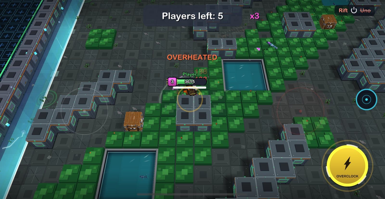 Decommission: a robot fights near a coolant pool while the swarm closes in