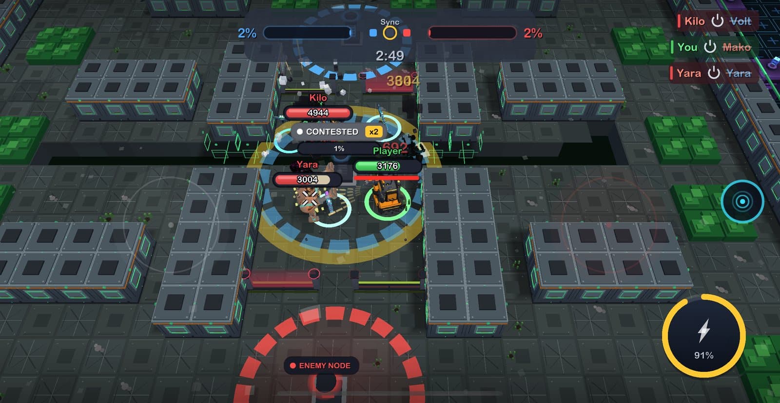 Uplink: robots fight inside a contested node